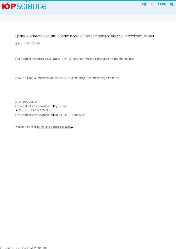 Spatially resolved acoustic spectroscopy for rapid imaging of material microstructure and grain orientation Thumbnail