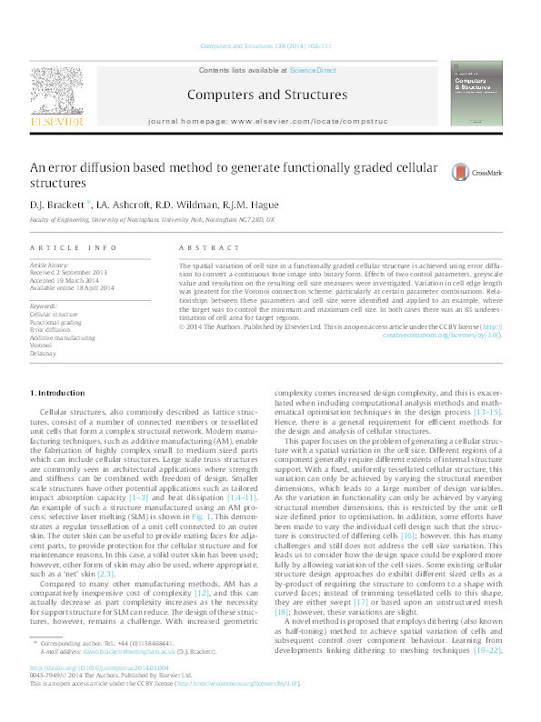 An error diffusion based method to generate functionally graded cellular structures Thumbnail