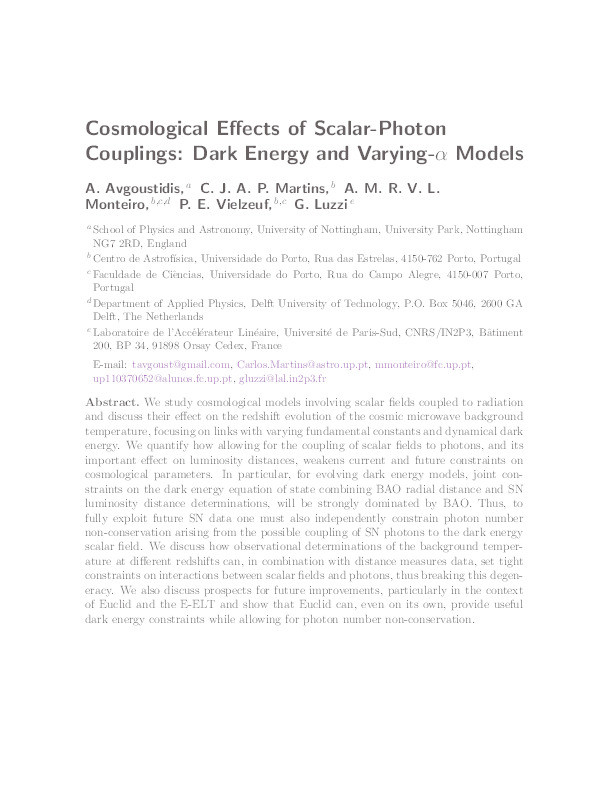 Cosmological effects of scalar-photon couplings: dark energy and varying-α models Thumbnail