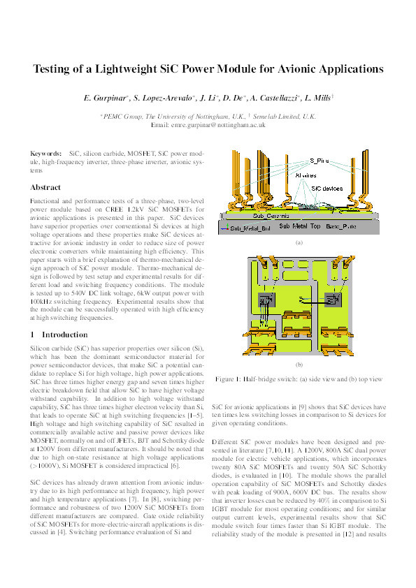 Testing of a lightweight SiC power module for avionic applications Thumbnail