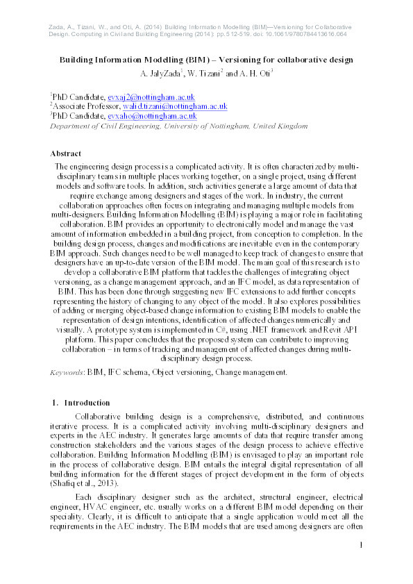 Building Information Modelling (BIM)—versioning for collaborative design Thumbnail