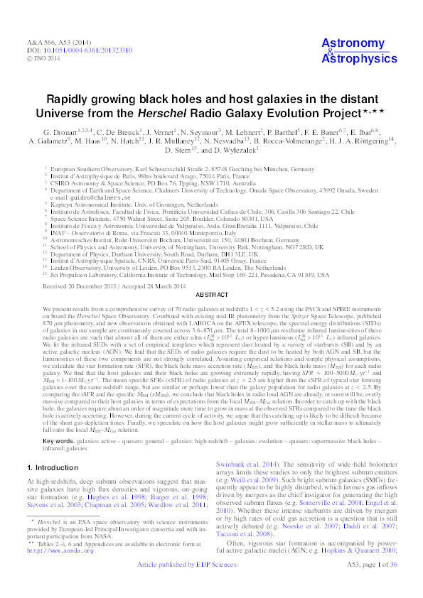 Rapidly growing black holes and host galaxies in the distant universe from the Herschel Radio Galaxy Evolution Project Thumbnail
