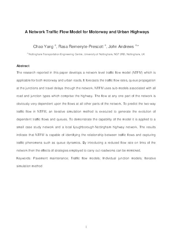 A network traffic flow model for motorway and urban highways Thumbnail