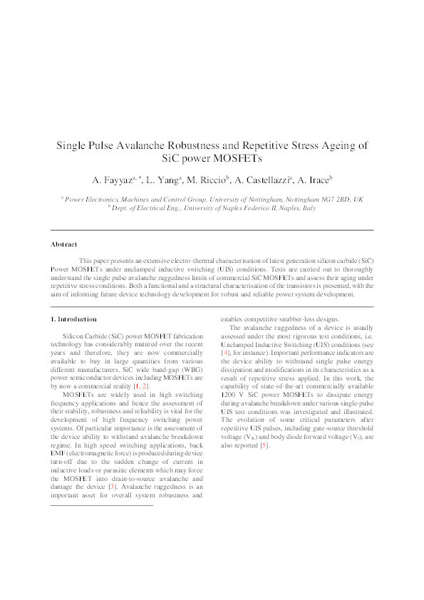 Single pulse avalanche robustness and repetitive stress ageing of SiC power MOSFETs Thumbnail