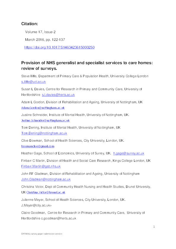 Caring for cognitively impaired older patients in the general hospital: A qualitative analysis of similarities and differences between a specialist Medical and Mental Health Unit and standard care wards Thumbnail