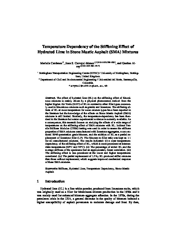 Temperature Dependency of the Stiffening Effect of Hydrated Lime in Stone Mastic Asphalt (SMA) Mixtures Thumbnail