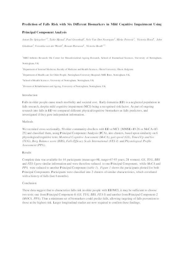 P242: Prediction of falls risk with six different biomarkers in mild cognitive impairment using principal component analysis Thumbnail