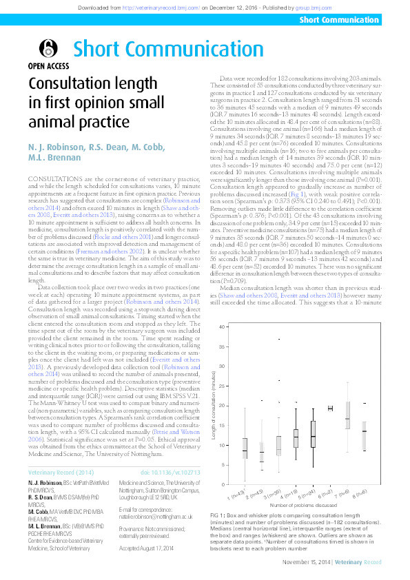 Consultation length in first opinion small animal practice Thumbnail