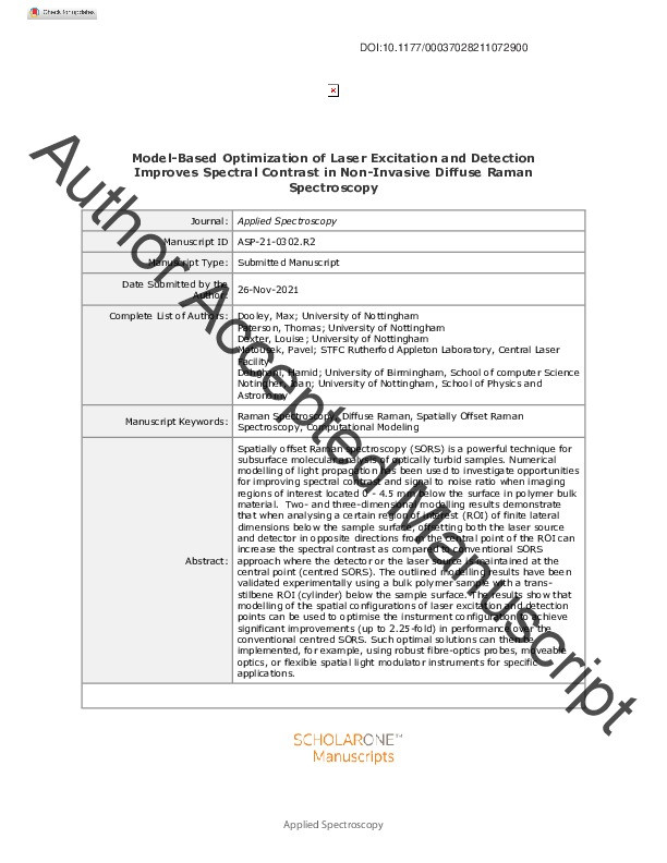 Model-Based Optimization of Laser Excitation and Detection Improves Spectral Contrast in Noninvasive Diffuse Raman Spectroscopy Thumbnail