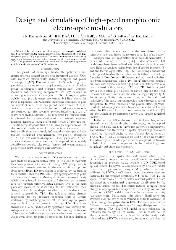 Design and simulation of high-speed nanophotonic electro-optic modulators Thumbnail