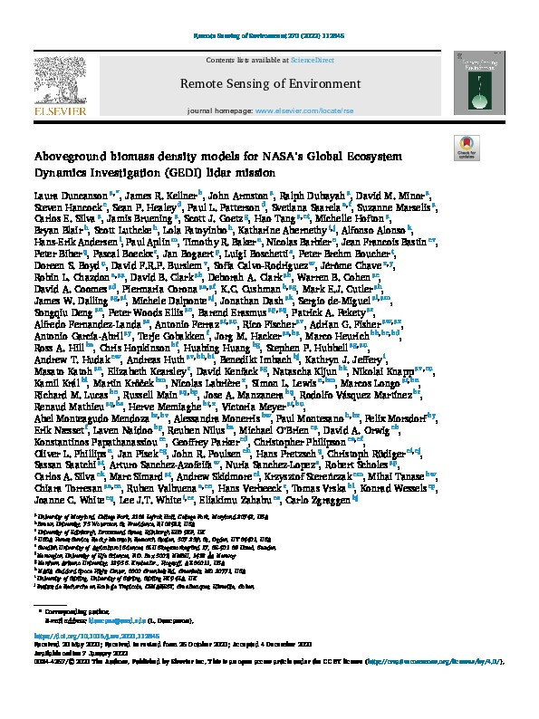 Aboveground biomass density models for NASA's Global Ecosystem Dynamics Investigation (GEDI) lidar mission Thumbnail