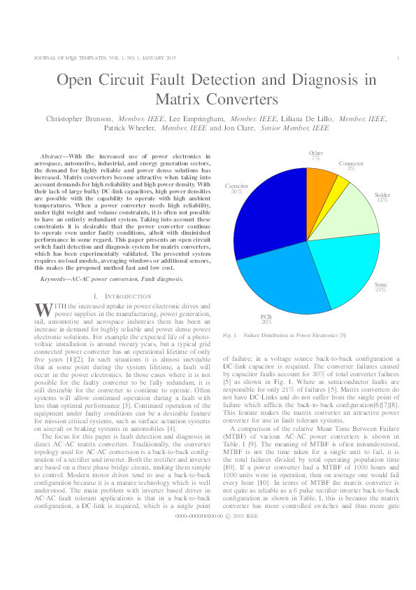 Open circuit fault detection and diagnosis in matrix converters Thumbnail