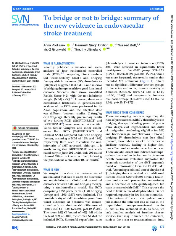 To bridge or not to bridge: summary of the new evidence in endovascular stroke treatment Thumbnail