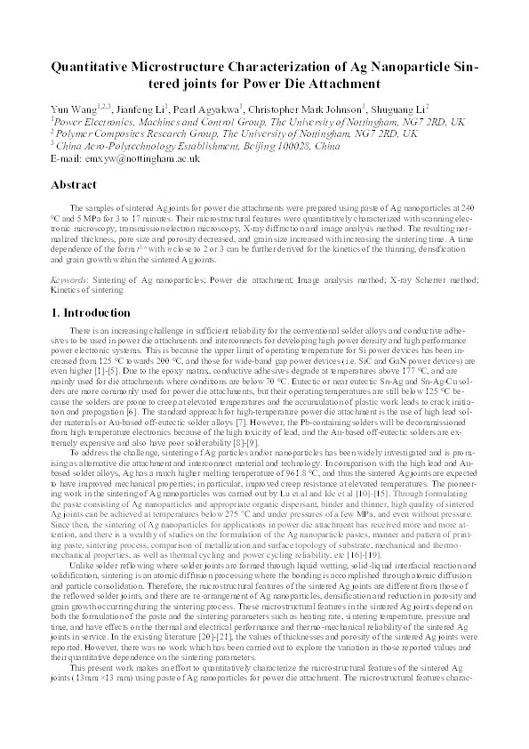 Quantitative Microstructure Characterization of Ag Nanoparticle Sintered Joints for Power Die Attachment Thumbnail