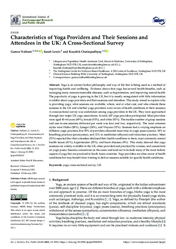 Characteristics of Yoga Providers and Their Sessions and Attendees in the UK: A Cross-Sectional Survey Thumbnail