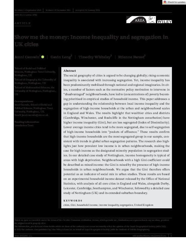 Show me the money: Income inequality and segregation in UK cities Thumbnail