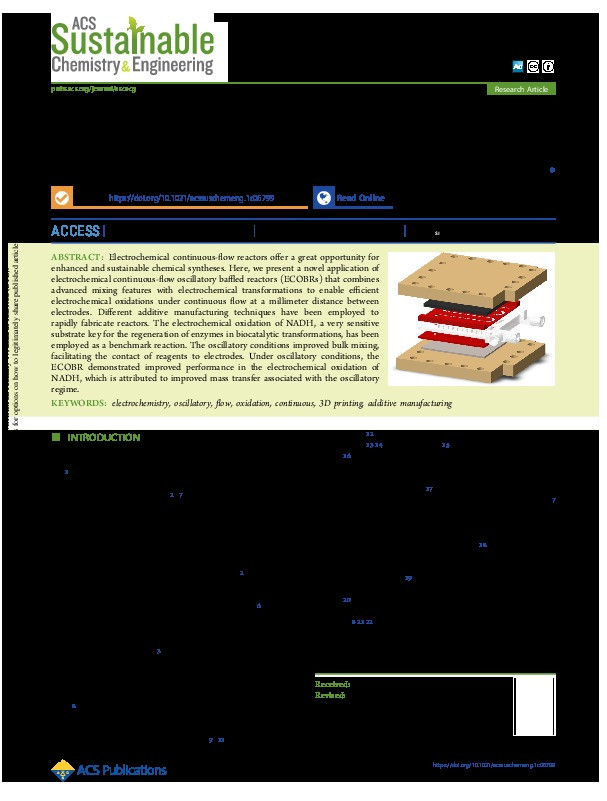 Electrochemical Oscillatory Baffled Reactors Fabricated with Additive Manufacturing for Efficient Continuous-Flow Oxidations Thumbnail