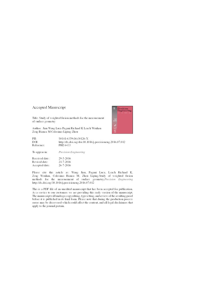 Study of weighted fusion methods for the measurement of surface geometry Thumbnail