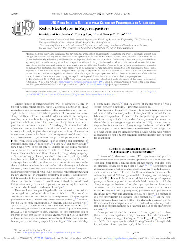 Redox electrolytes in supercapacitors Thumbnail