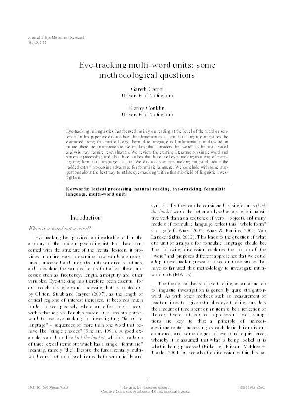 Eye-tracking multi-word units: some methodological questions Thumbnail