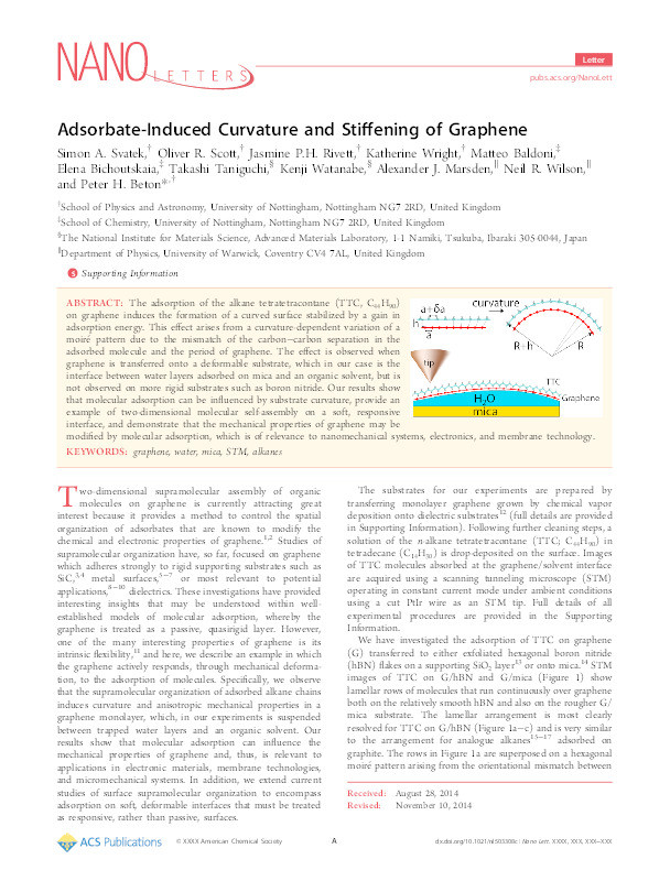 Adsorbate-induced curvature and stiffening of graphene Thumbnail