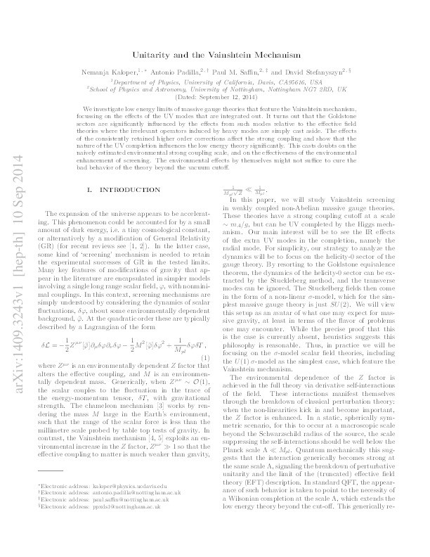 Unitarity and the Vainshtein mechanism Thumbnail