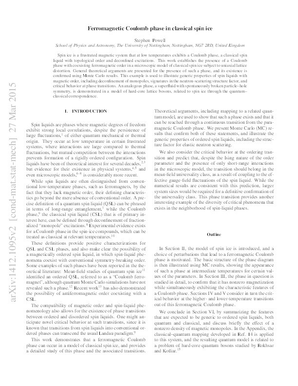 Ferromagnetic Coulomb phase in classical spin ice Thumbnail