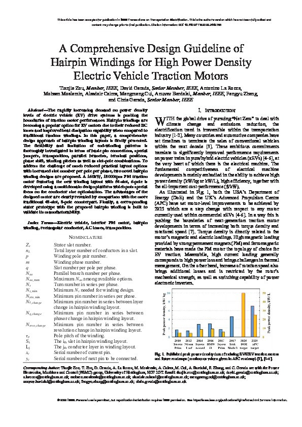 A Comprehensive Design Guideline of Hairpin Windings for High Power Density Electric Vehicle Traction Motors Thumbnail