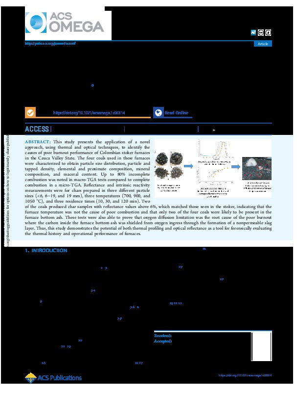 Novel Thermal and Microscopic Techniques To Determine the Causes of Suboptimal Combustion Performance at Colombian Stoker Furnaces Thumbnail