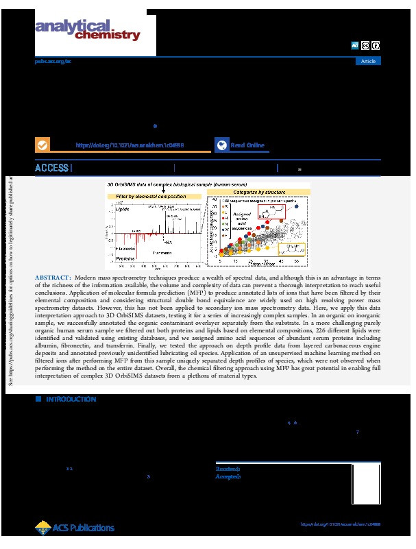 Molecular Formula Prediction for Chemical Filtering of 3D OrbiSIMS Datasets Thumbnail