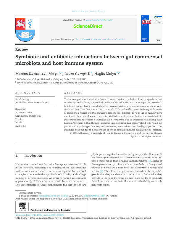 Symbiotic and antibiotic interactions between gut commensal microbiota and host immune system Thumbnail