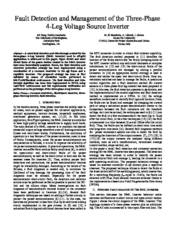 Fault Detection and Management of the Three-Phase 4-Leg Voltage Source Inverter Thumbnail