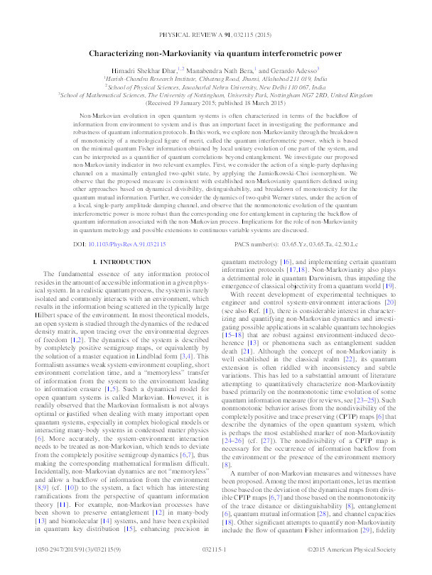 Characterizing non-Markovianity via quantum interferometric power Thumbnail