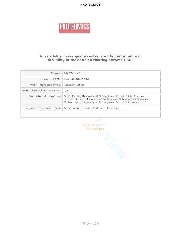 Ion mobility-mass spectrometry reveals conformational flexibility in the deubiquitinating enzyme USP5 Thumbnail