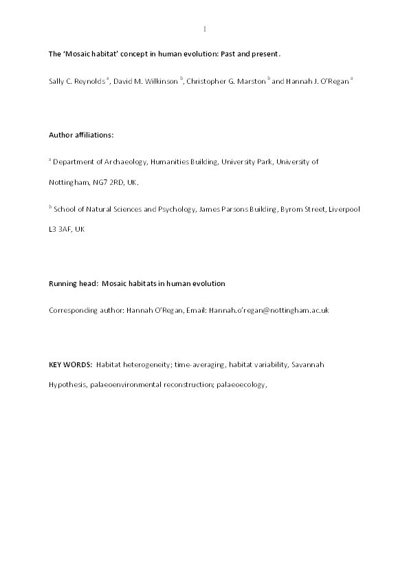 The ‘mosaic habitat’ concept in human evolution: past and present Thumbnail