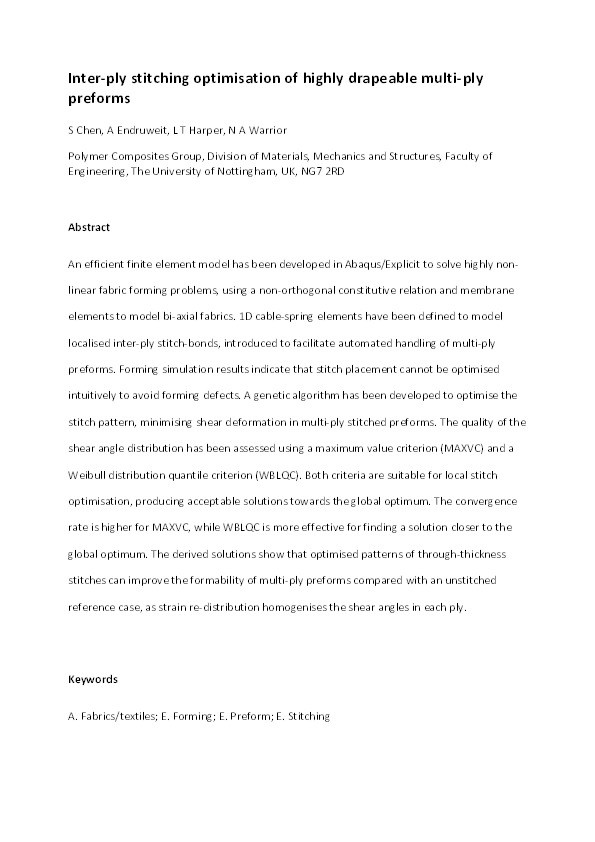 Inter-ply stitching optimisation of highly drapeable multi-ply preforms Thumbnail