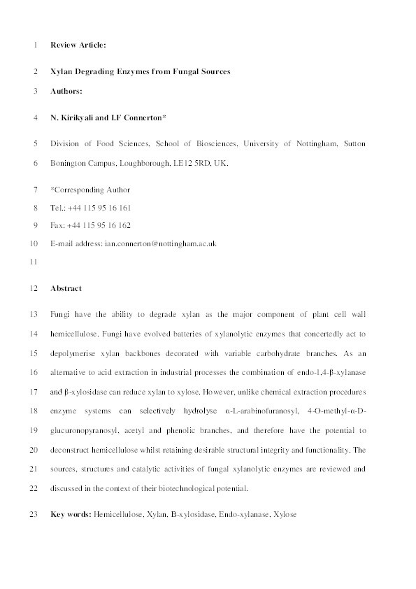 Xylan degrading enzymes from fungal sources Thumbnail