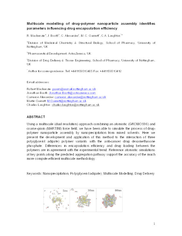 Multiscale modelling of drug-polymer nanoparticle assembly identifies parameters influencing drug encapsulation efficiency Thumbnail