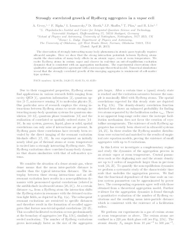 Strongly correlated growth of Rydberg aggregates in a vapor cell Thumbnail