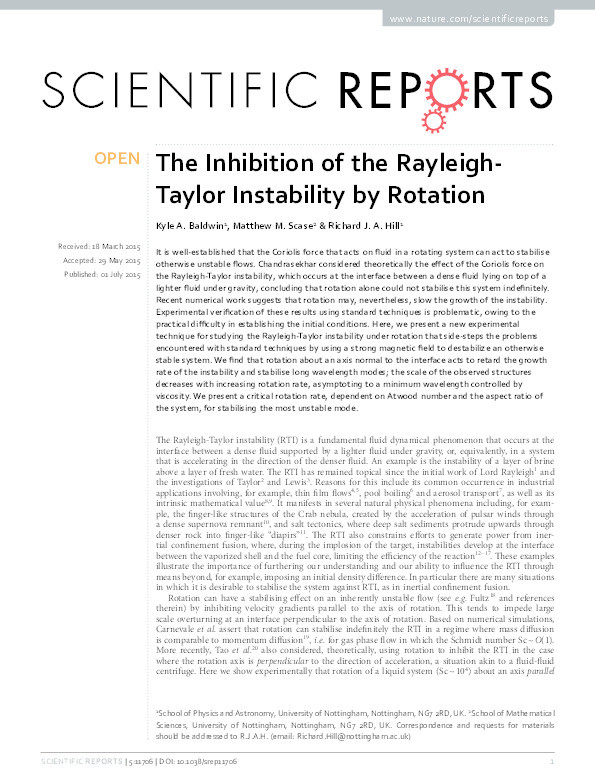 The inhibition of the Rayleigh-Taylor instability by rotation Thumbnail