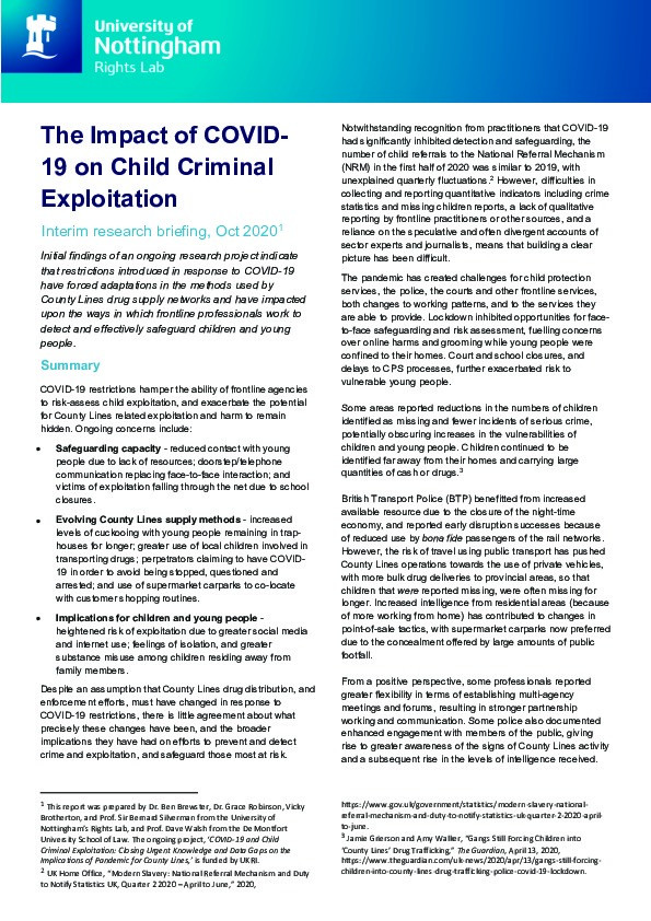 The Impact of COVID-19 on Child Criminal Exploitation Thumbnail