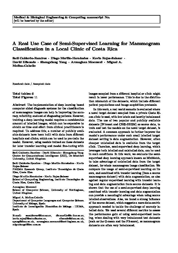 A real use case of semi-supervised learning for mammogram classification in a local clinic of Costa Rica Thumbnail