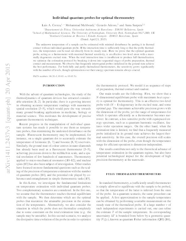 Individual quantum probes for optimal thermometry Thumbnail