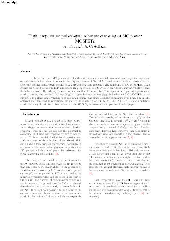 High temperature pulsed-gate robustness testing of SiC power MOSFETs Thumbnail