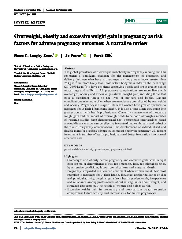 Overweight, obesity and excessive weight gain in pregnancy as risk factors for adverse pregnancy outcomes: A narrative review Thumbnail