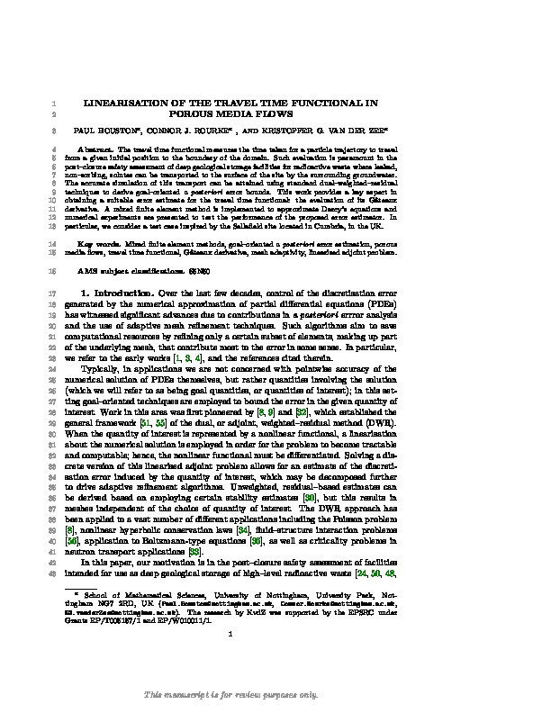 Linearization of the Travel Time Functional in Porous Media Flows Thumbnail