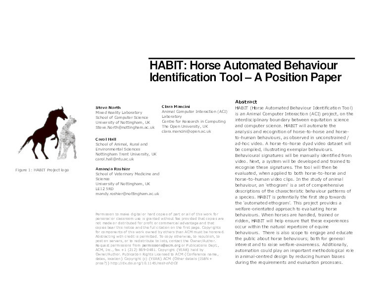 HABIT: Horse Automated Behaviour Identification Tool: a position paper Thumbnail