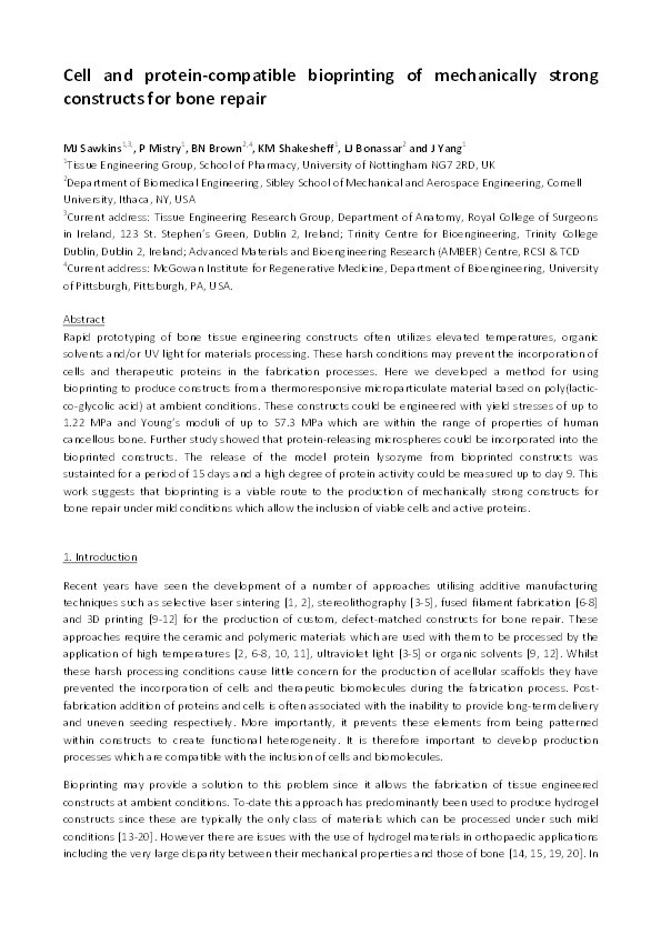 Cell and protein compatible 3D bioprinting of mechanically strong constructs for bone repair Thumbnail