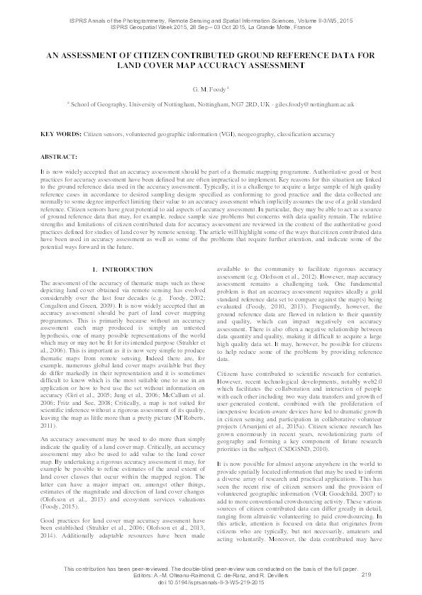 An assessment of citizen contributed ground reference data for land cover map accuracy assessment Thumbnail