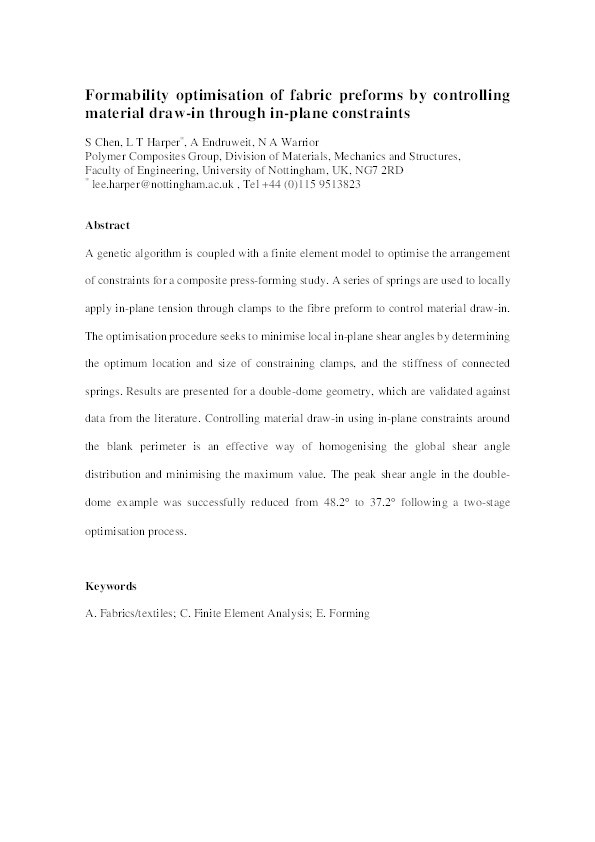 Formability optimisation of fabric preforms by controlling material draw-in through in-plane constraints Thumbnail